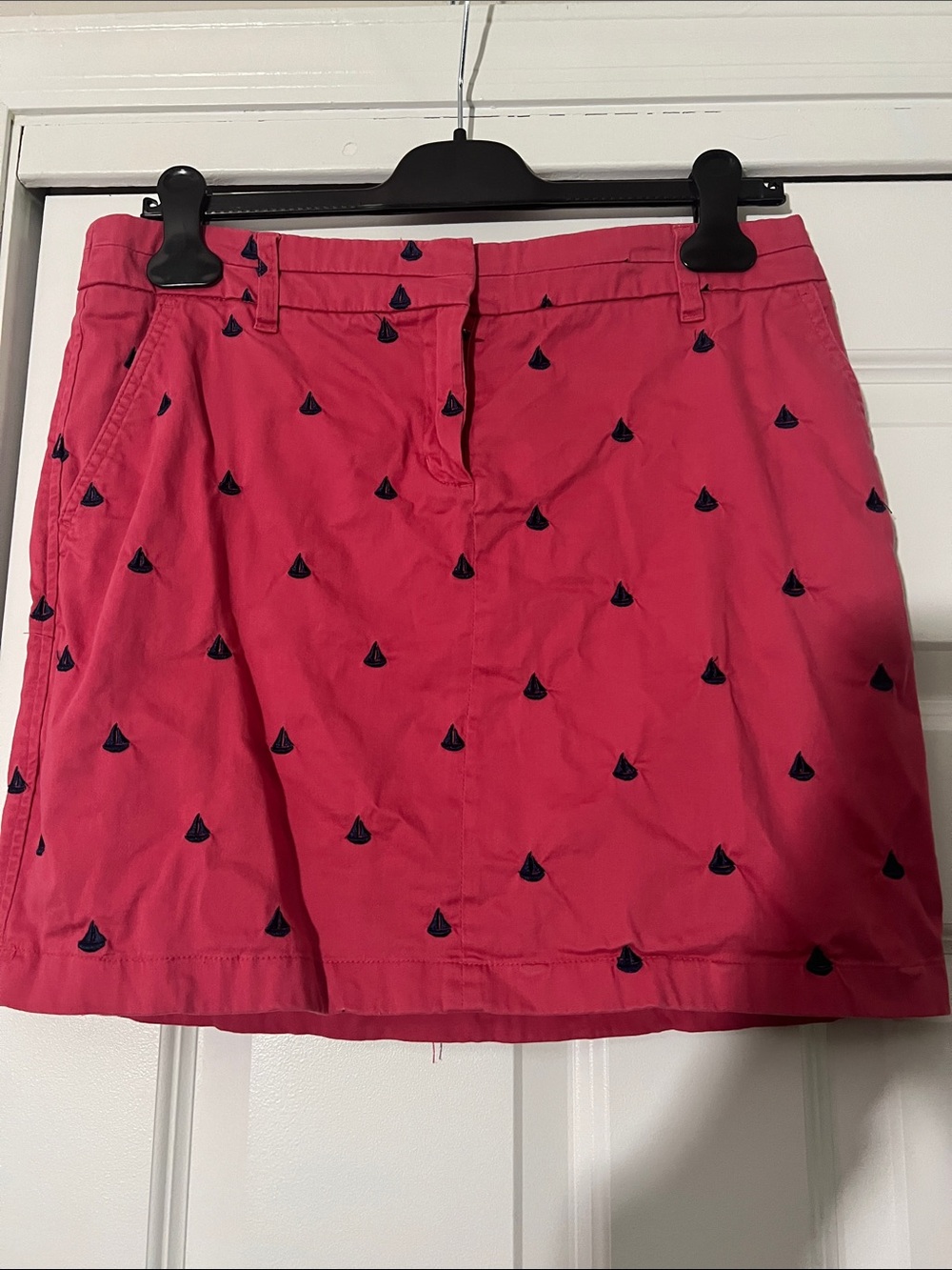 British Khaki Pink Mini Skirt with Navy Embroidery
